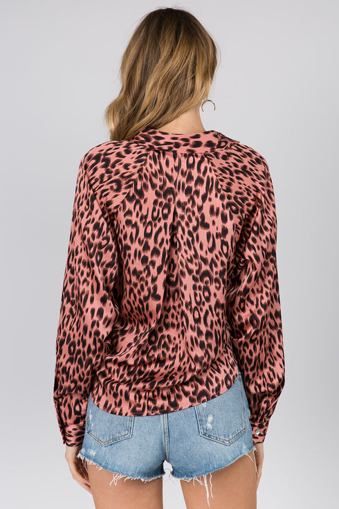 Sassy Satin Pink Leopard Blouse